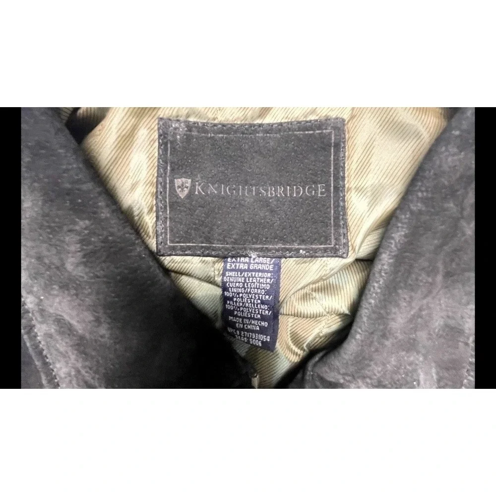 Knightsbridge Leather Jacket Mens XL Black Full Zip Suede Collared Classic 593